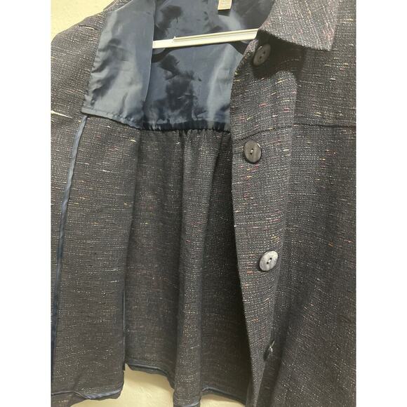 J. Jill Women’s Navy Tweed Cotton Blend Button Up Babydoll Jacket Large Petite - Picture 6 of 10